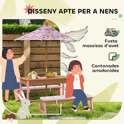 Kids Picnic Table With Bench, Removable Umbrella, Flamingo Theme, Pink Kids Outdoor Furniture at Gallery Canada