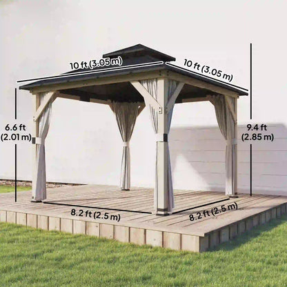 10' x 10' Hardtop Gazebo, Steel Roof, Wood Patio, Light Grey Gazebos at Gallery Canada
