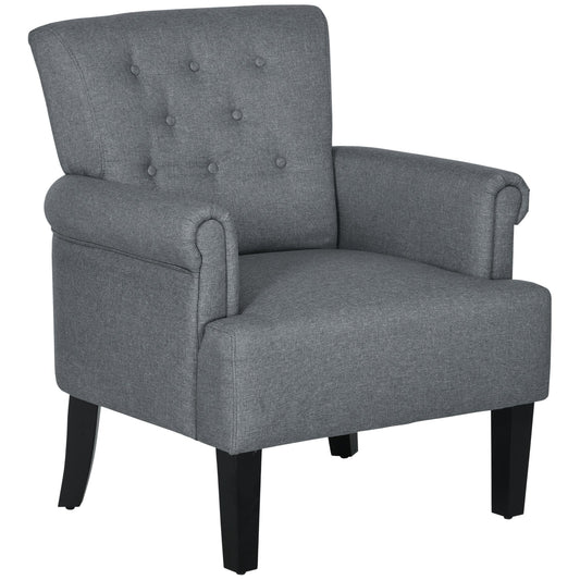 Armchair, Fabric Accent Chair, Modern Living Room Chair with Wood Legs and Rolled Arms for Bedroom, Grey at Gallery Canada
