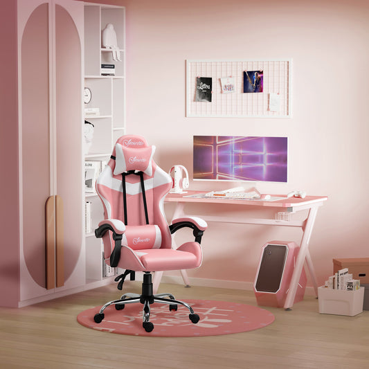 Racing Gaming Chair with Lumbar Support, Head Pillow, Swivel High Back Recliner Gamer Desk Chair for Office, Pink - Gallery Canada