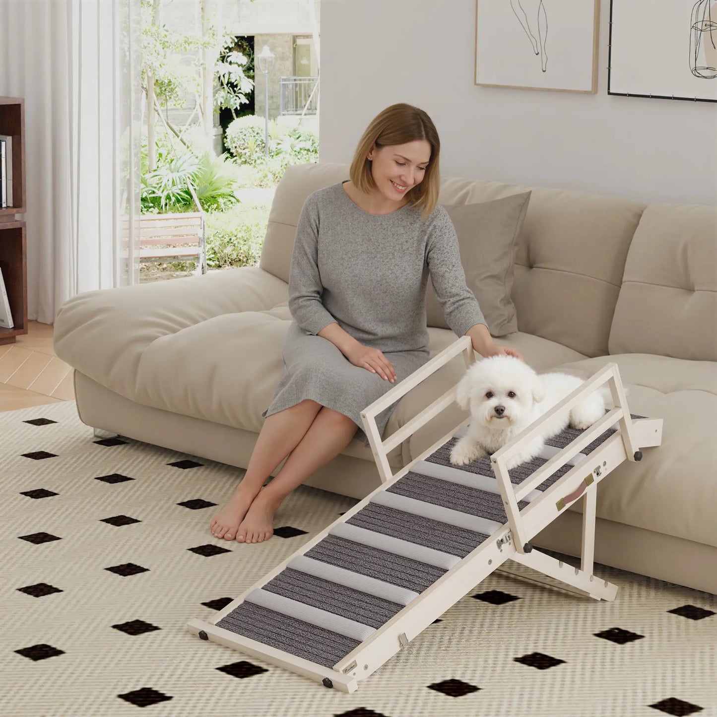 Folding Dog Ramp, 4 Adjustable Height 15" to 19", Side Rails Dog Stairs at Gallery Canada