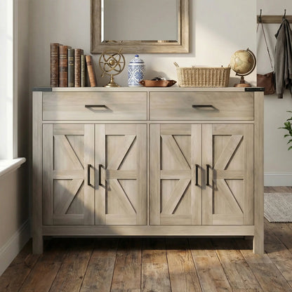 Farmhouse Buffet Cabinet, 2 Drawers, 2 Cabinets, Adjustable Shelves, Grey Bar Cabinets at Gallery Canada