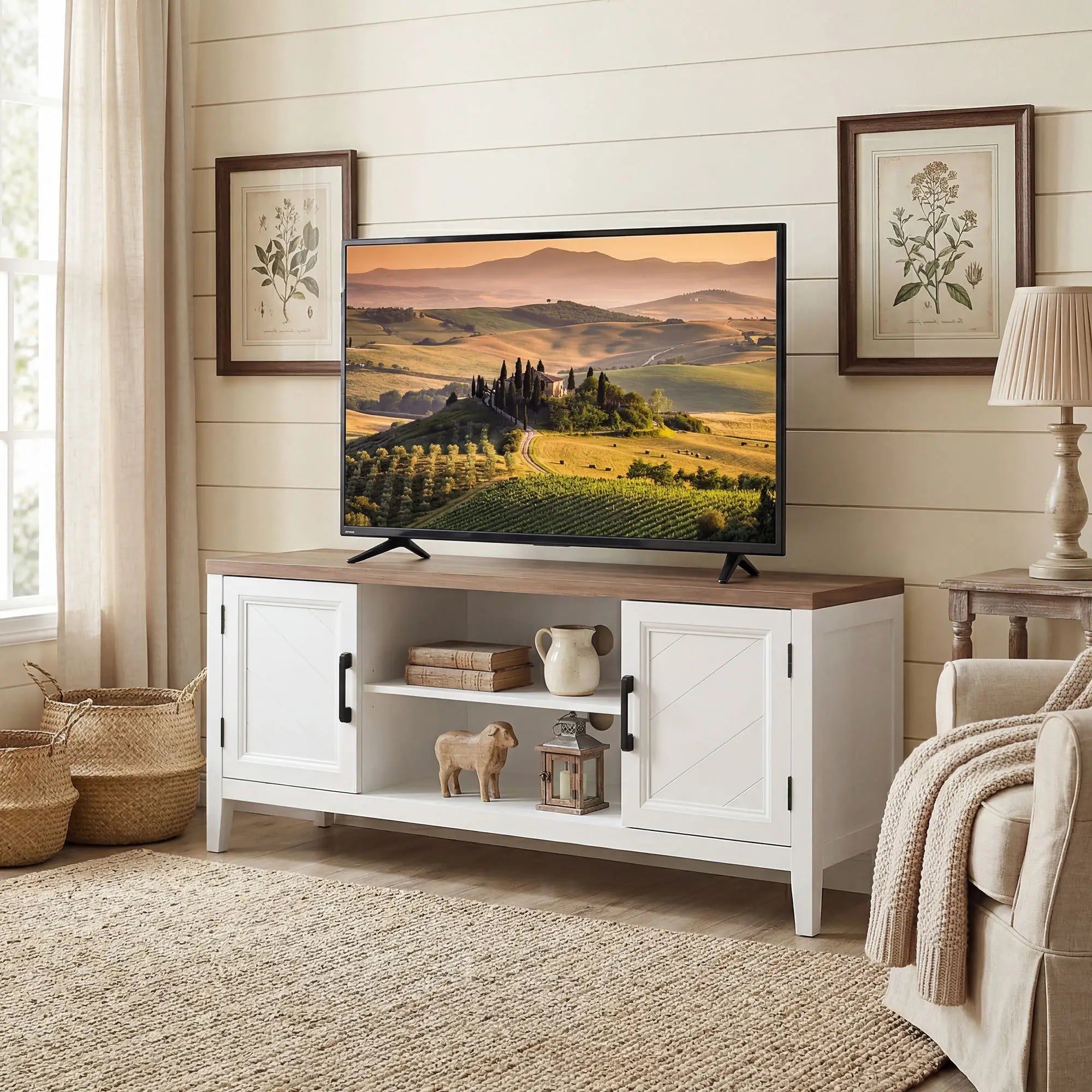 TV Stand for 55 Inch TV, Entertainment Center with Shelves, White and Brown TV Stands at Gallery Canada