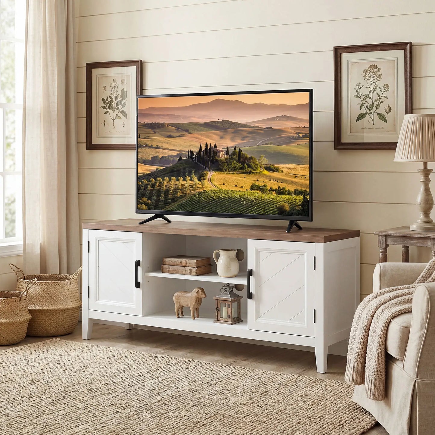 TV Stand for 55 Inch TV, Entertainment Center with Shelves, White and Brown TV Stands at Gallery Canada
