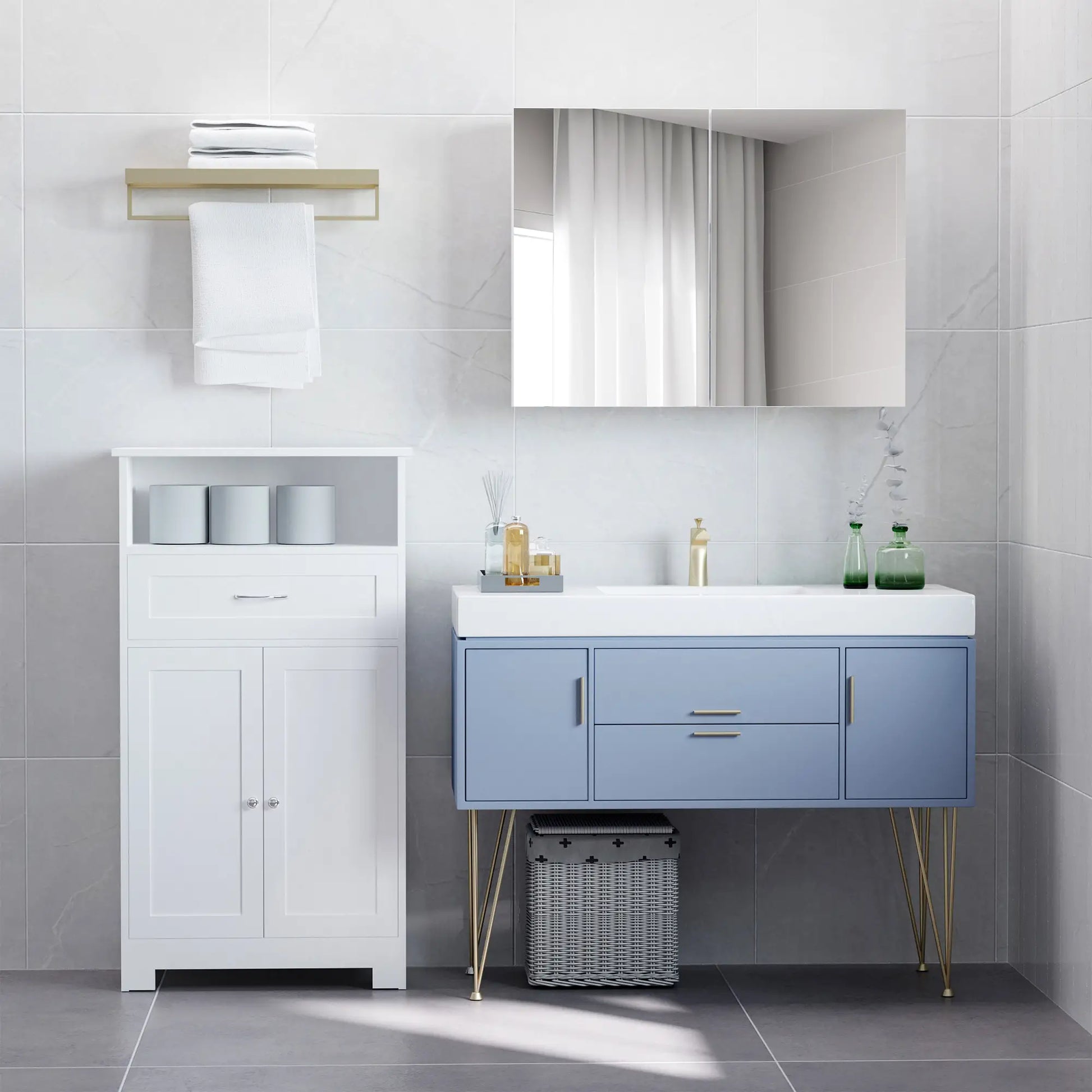 Wall-Mounted Bathroom Mirror Cabinet, Double Doors, Adjustable Shelf, Lilac Mirror Medicine Cabinets at Gallery Canada