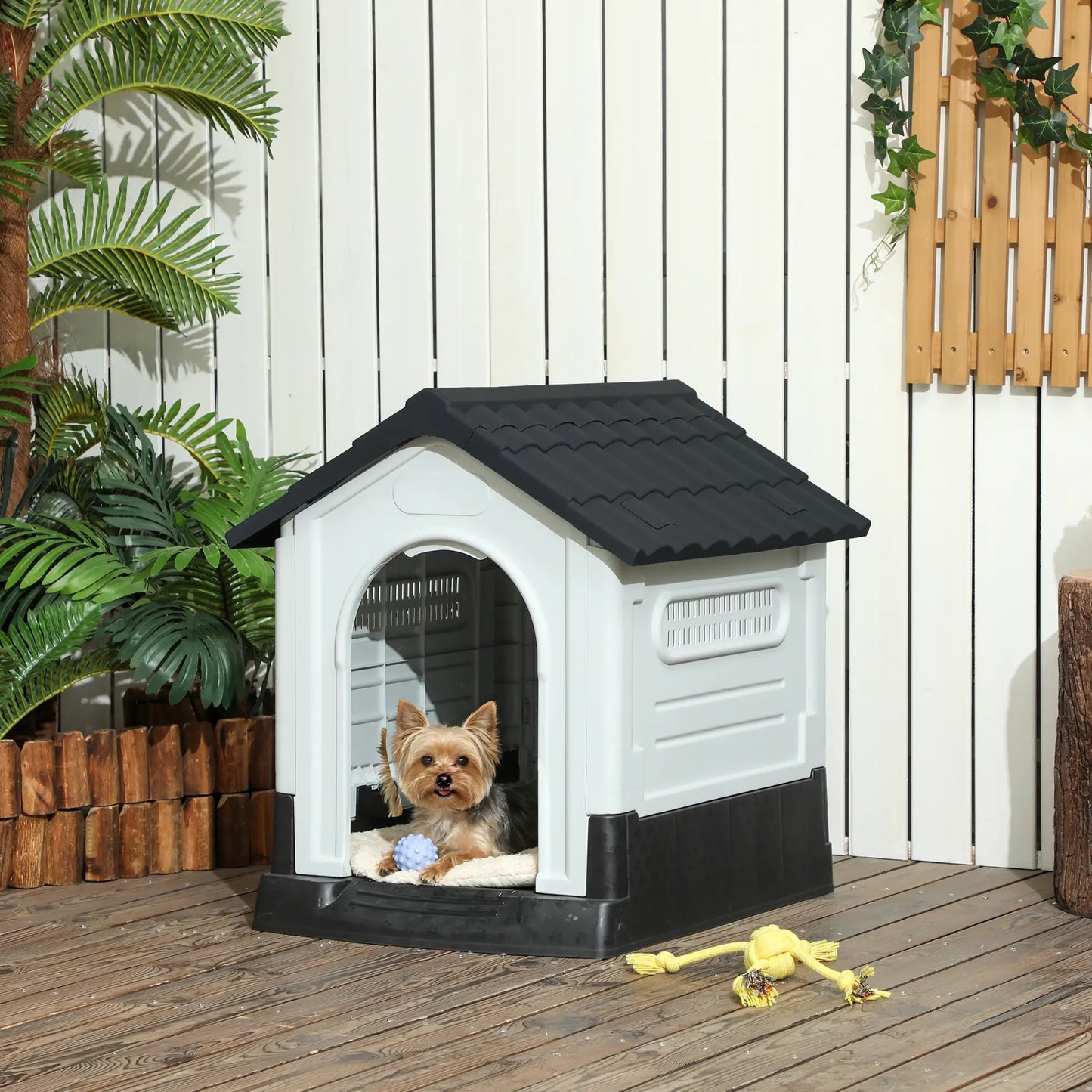 Outside Dog Kennel House, Miniature Dogs, 64.5 x 57 x 66cm, Dark Grey Dog Cages & Crates at Gallery Canada