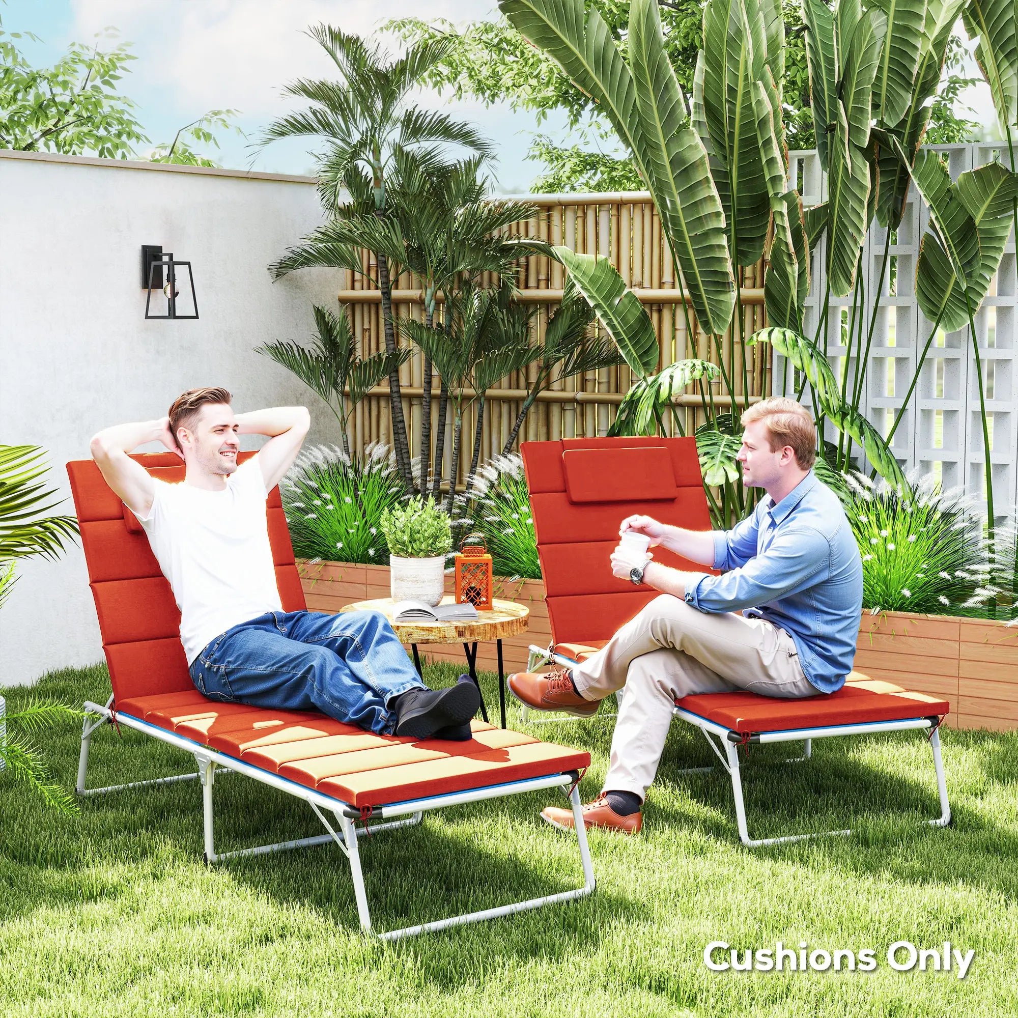 2PCs Patio Chaise Lounge Cushions, Foldable, UPF50+ 230gsm Olefin, 80