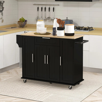 Modern Rolling Kitchen Island Cart, Natural Wood Top, Black, Black Kitchen Islands & Kitchen Carts at Gallery Canada