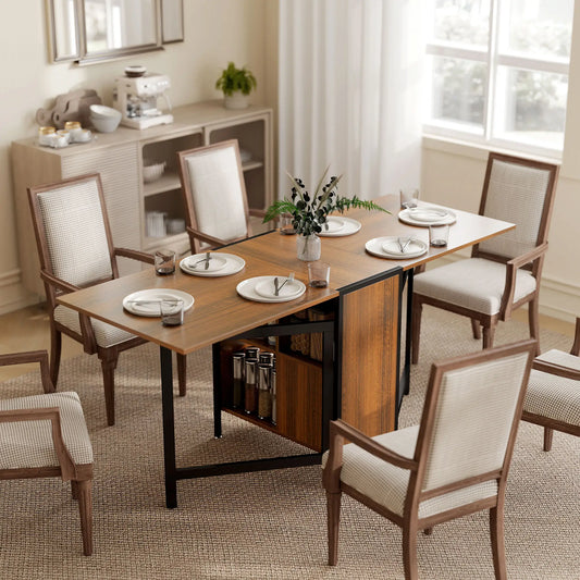 Foldable Table with Hideaway Shelves, Drop Leaf, Brown Dining Tables Brown, Black at Gallery Canada