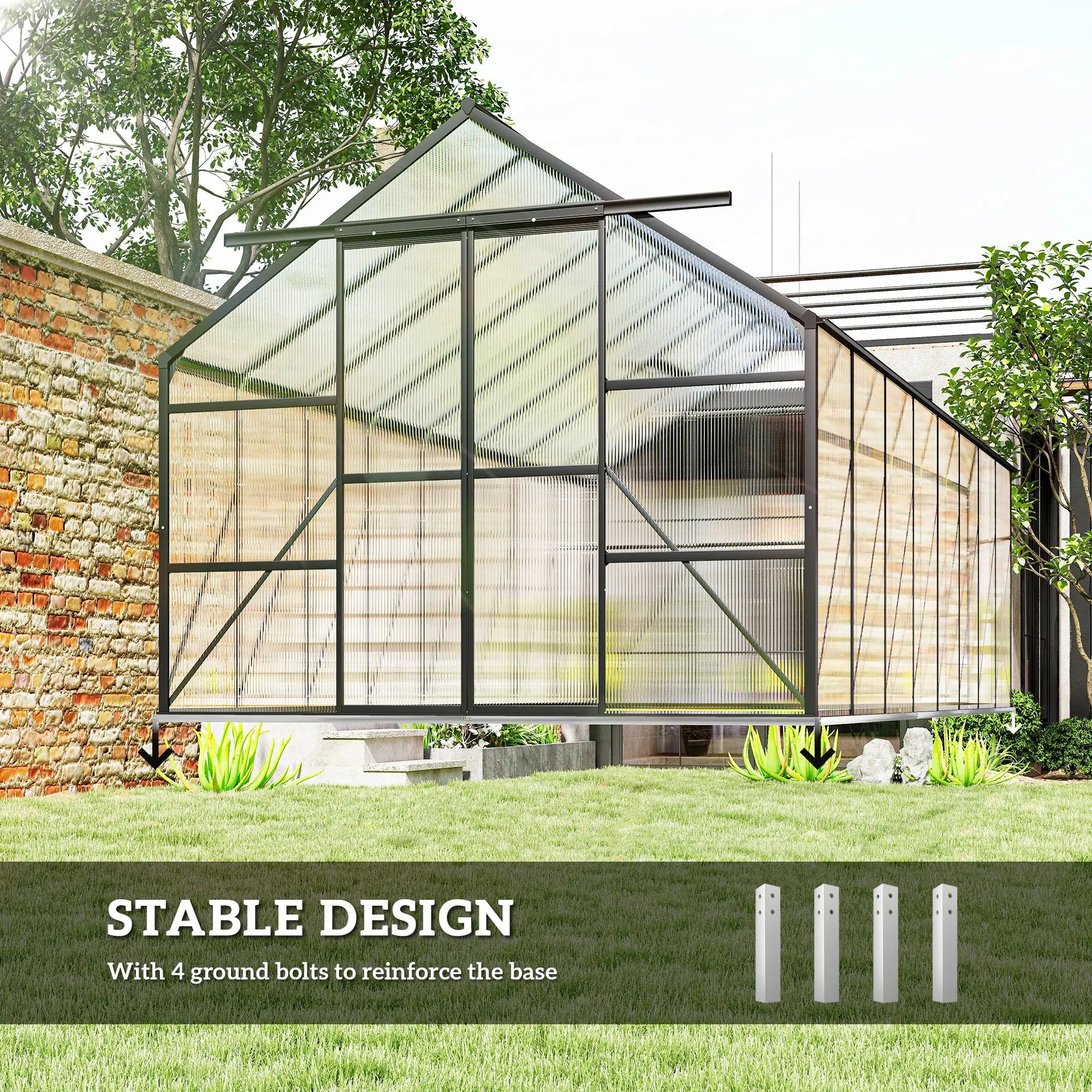 Aluminum Greenhouse Kit, Polycarbonate Walk-In, 16' x 8', Dark Grey Walk In Greenhouses at Gallery Canada