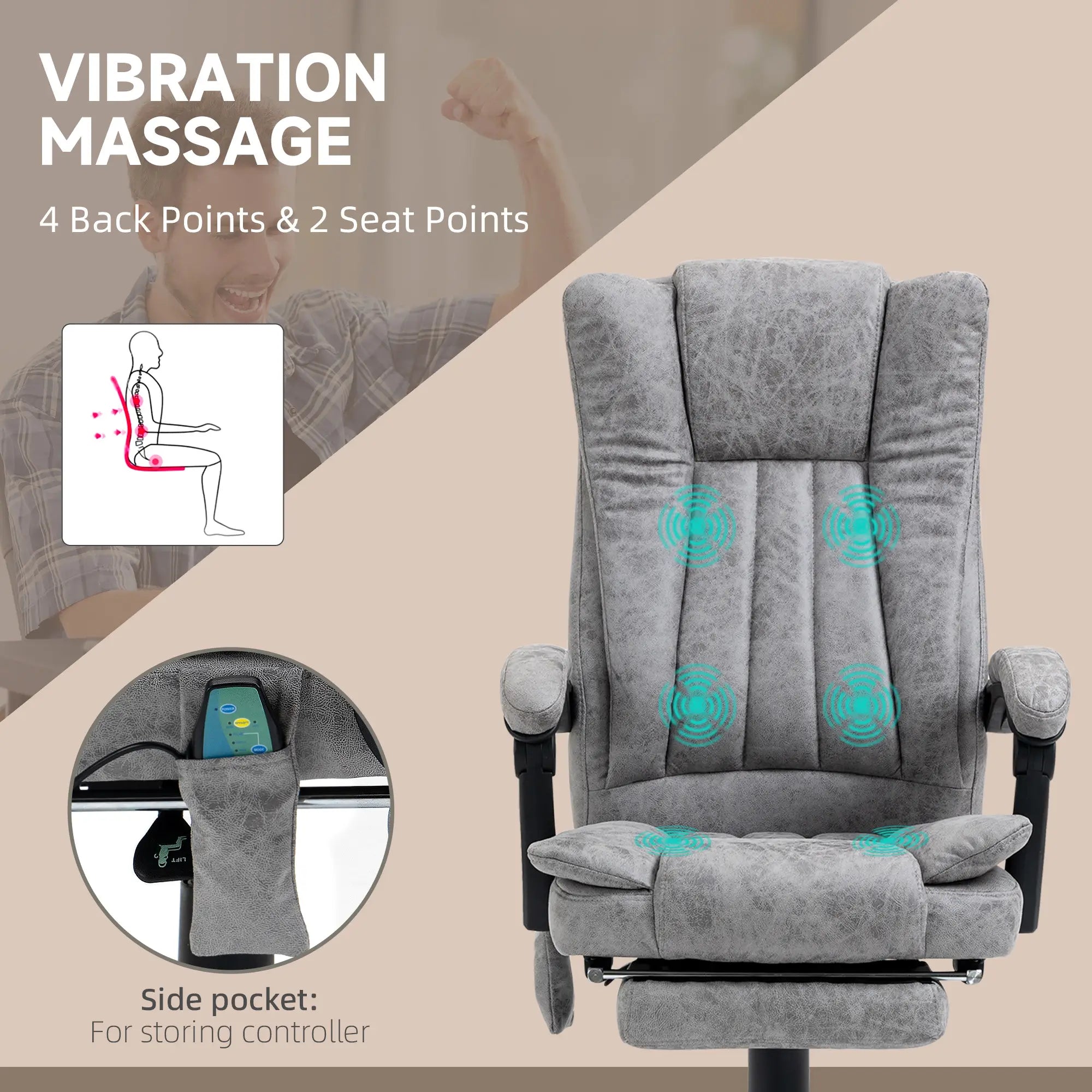 Office Chair, Vibration Massage Recliner, Retractable Footrest, Grey Massage Chairs at Gallery Canada