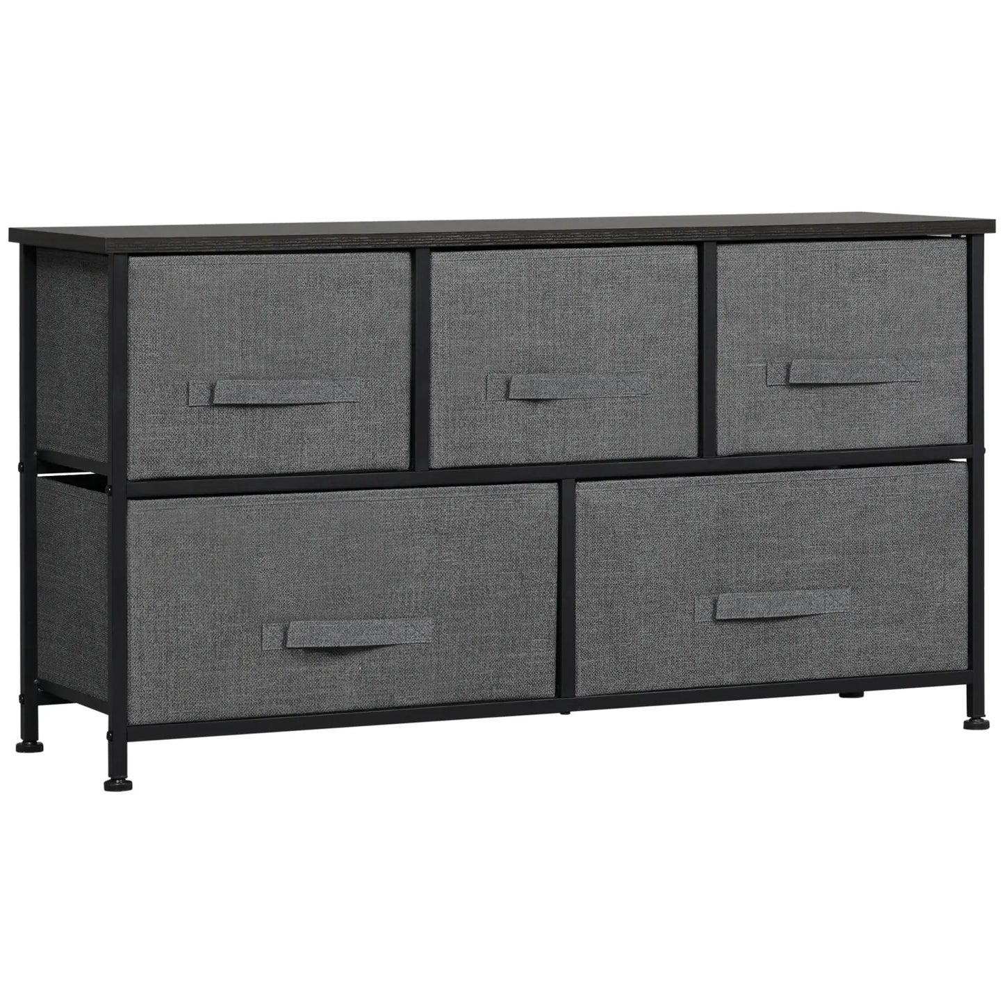 Linen Drawer Cabinet, 5 Removable Drawers, Metal Frame, Adjustable Feet, Dark Grey Storage Cabinets Dark Grey at Gallery Canada