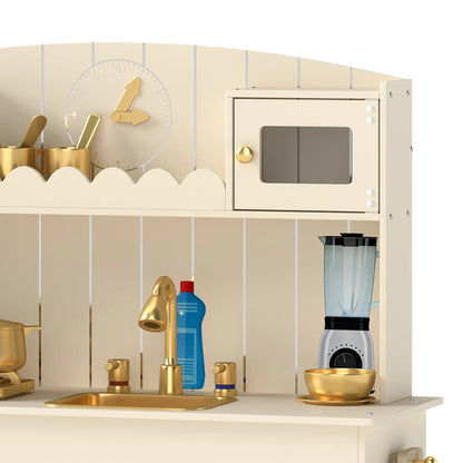 Ensemble de cuisine en bois pour enfants, lumières, sons, 12 pièces, crème