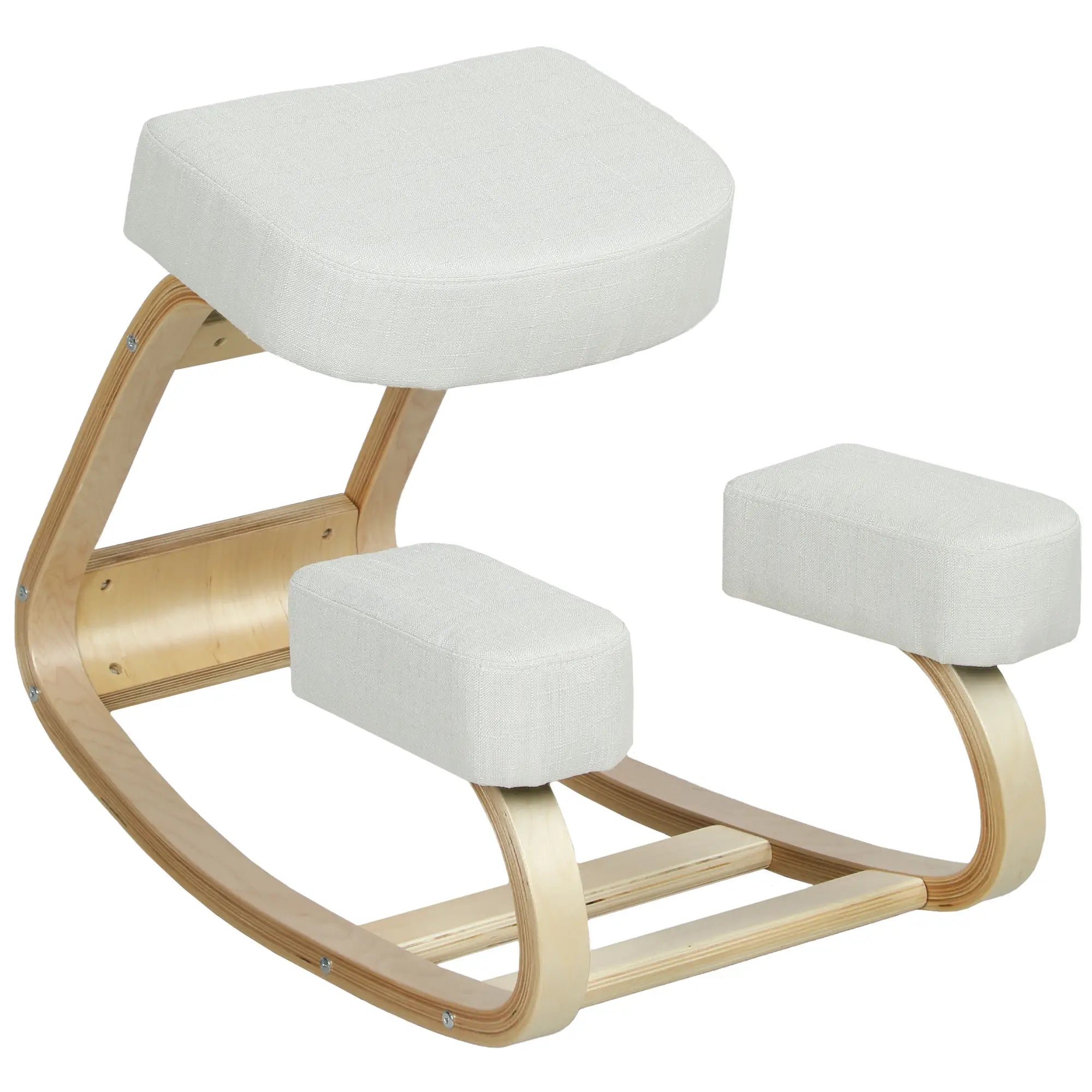 Ergonomic Kneeling Chair, Wood Stool with Thick Pads, Cream White Office Chairs at Gallery Canada
