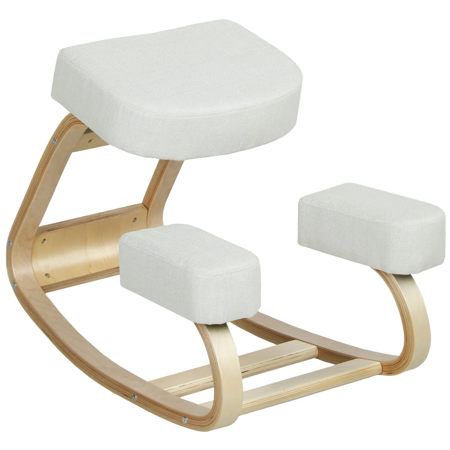Ergonomic Kneeling Chair, Wood Stool with Thick Pads, Cream White Office Chairs at Gallery Canada