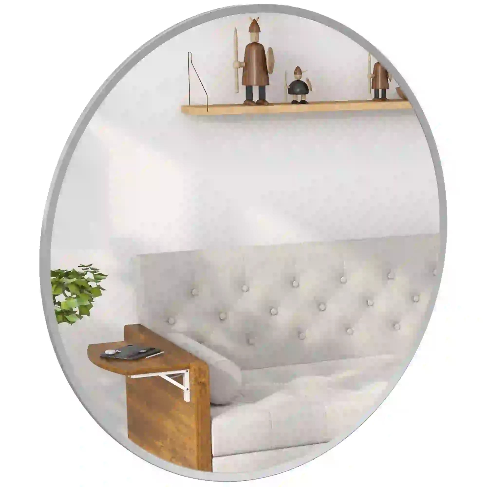 24" Round Wall Mirror, Modern Decorative Mirror For Bedroom Living Room, Silver