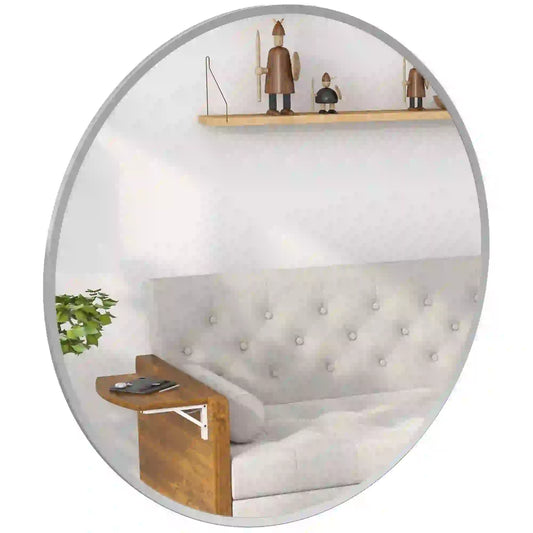 24" Round Wall Mirror, Modern Decorative Mirror For Bedroom Living Room, Silver
