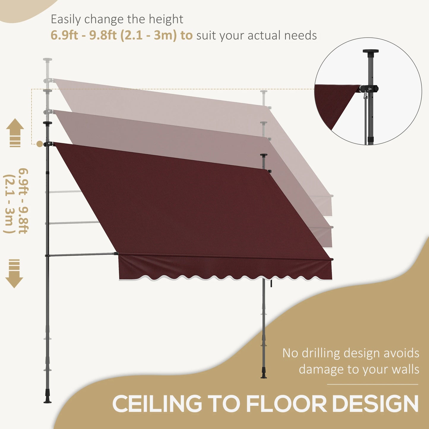 10' x 3' Manual Retractable Awning, Freestanding, UV Resistant, Wine Red Window Awnings at Gallery Canada