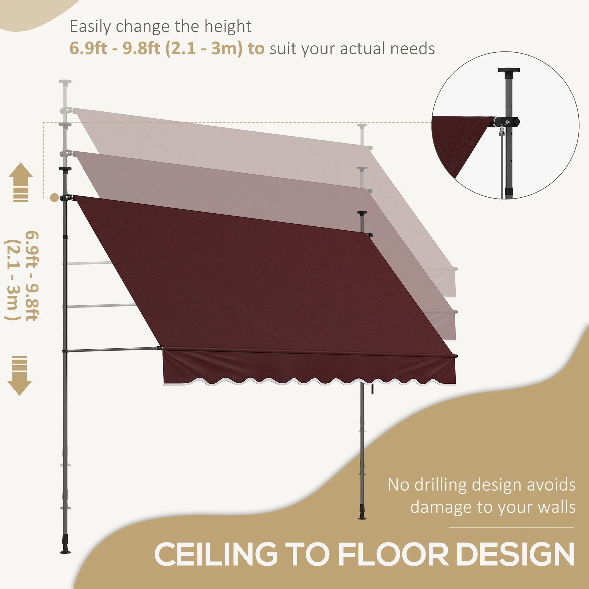 10' x 3' Manual Retractable Awning, Freestanding, UV Resistant, Wine Red Window Awnings at Gallery Canada