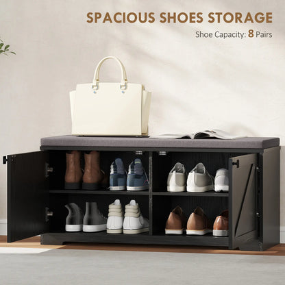 Shoe Storage Bench with Padded Seat, Entryway Bench, 8 Pairs, Black Wood Grain, Black Shoe Storage Cabinets & Racks at Gallery Canada