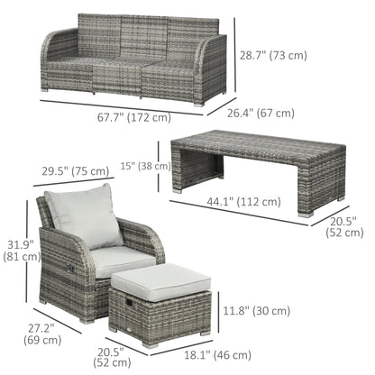 6-Piece Patio Furniture Set, Wicker Sectional Sofa, 3-Seat, 2 Recliners, 2 Footstools, Table, Light Grey Patio Furniture Sets at Gallery Canada