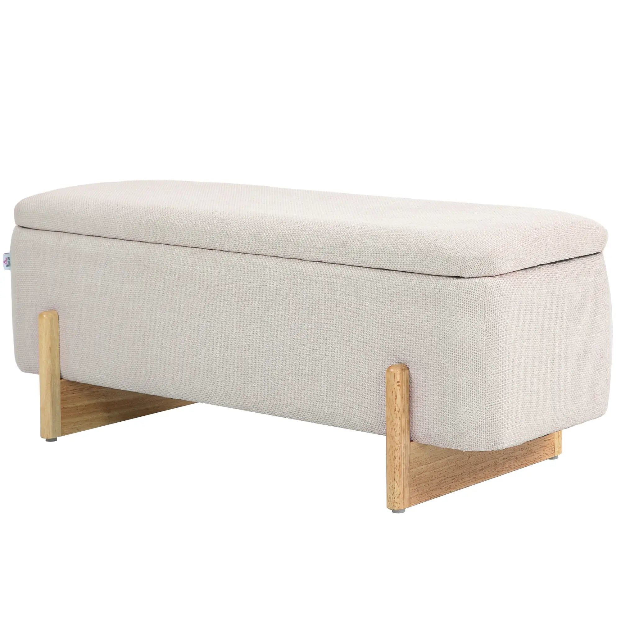Linen-Look Storage Ottoman Bench, Cream White, Cream White Storage Ottomans & Benches Cream at Gallery Canada