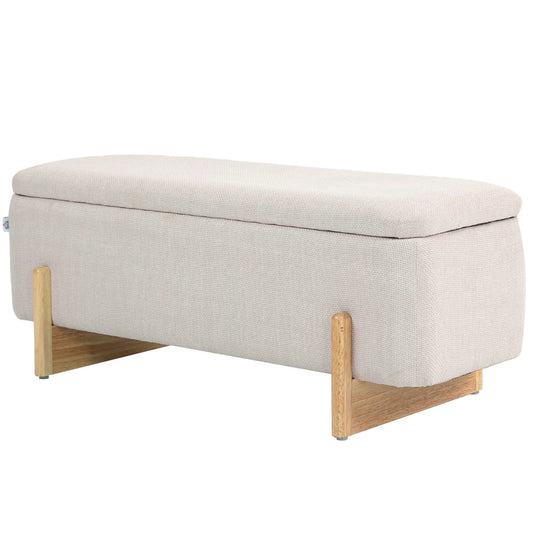 Linen-Look Storage Ottoman Bench, Cream White, Cream White Storage Ottomans & Benches Cream at Gallery Canada