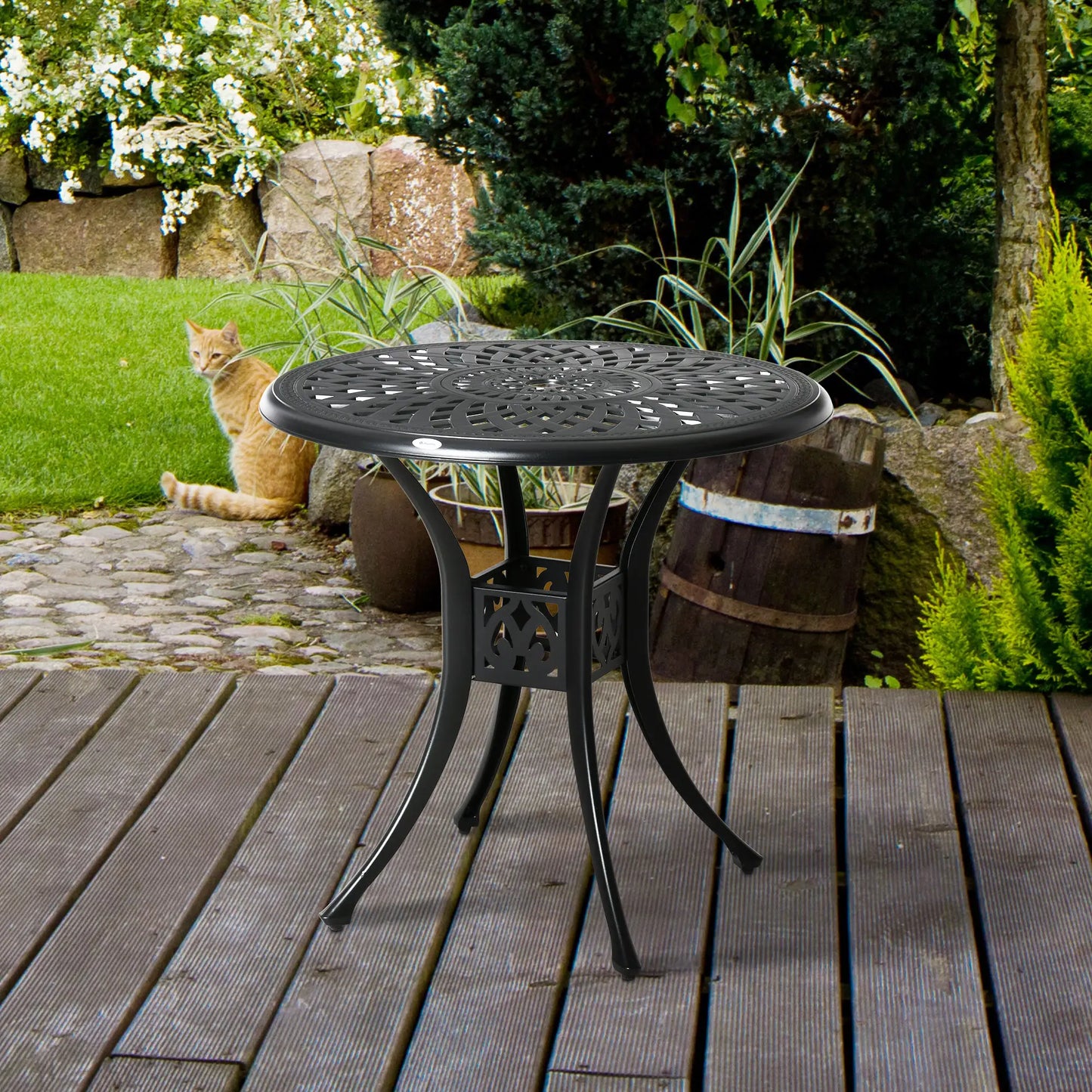 30-Inch Round Patio Dining Table, Umbrella Hole, Antique Cast Aluminum, Black Patio Side Tables at Gallery Canada