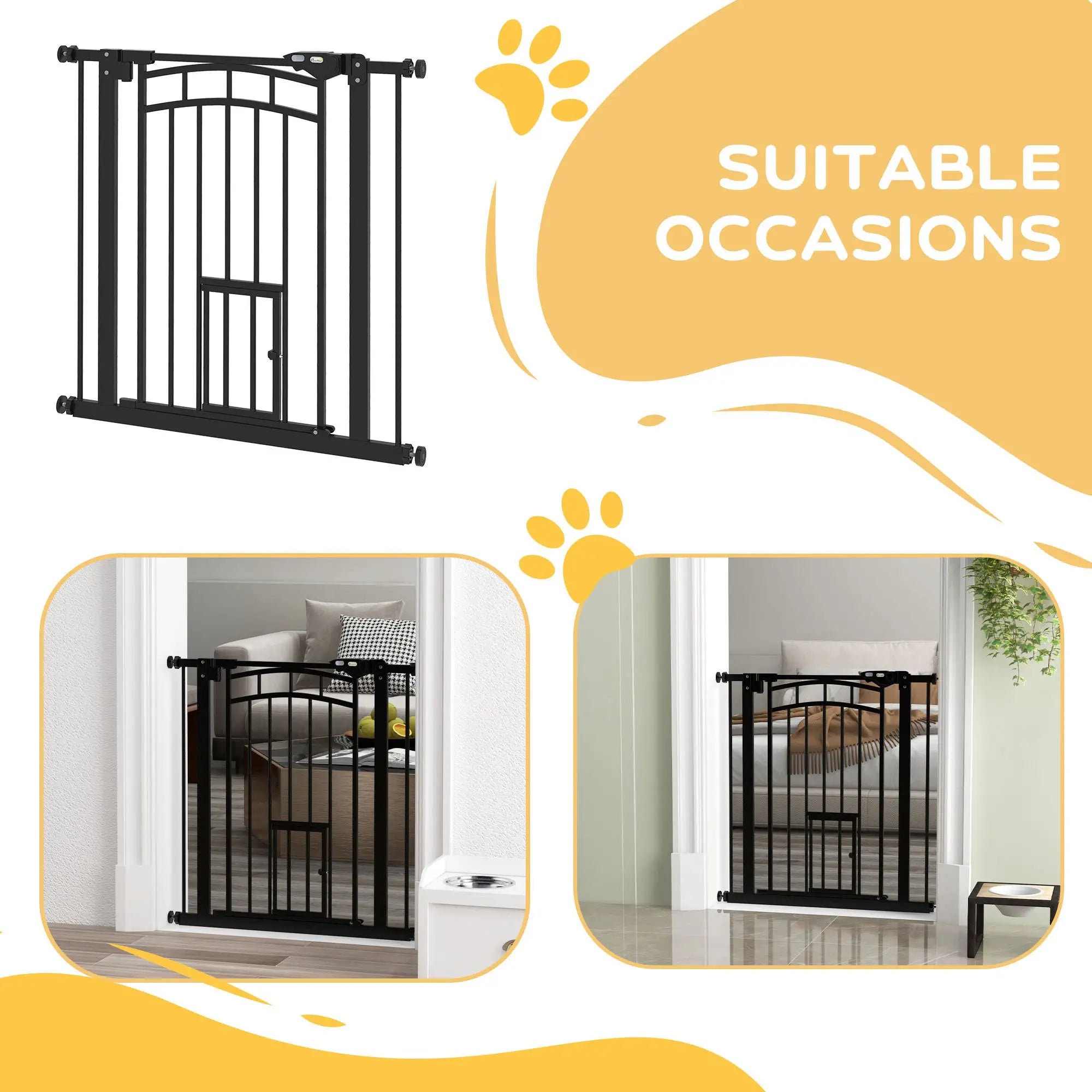 Auto-Close Pet Gate with Cat Door, Double Locking, Fits 29