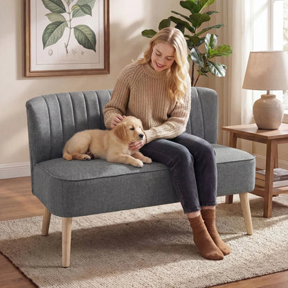 Modern 2 Seater Sofa, Upholstered Couch with Rubber Wood Legs, Grey 2-Seater Sofas at Gallery Canada