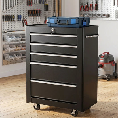 5-Drawer Rolling Tool Cabinet, Lockable Tool Chest, Black Tool Organizers at Gallery Canada