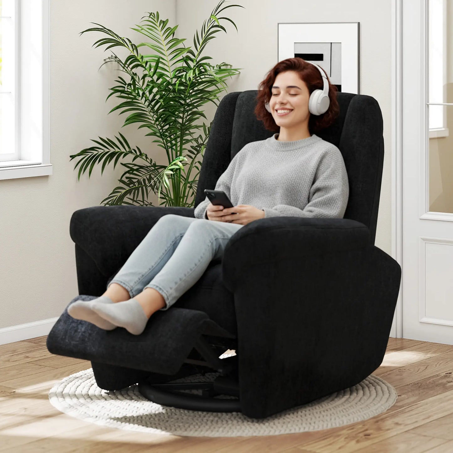 Power Recliner Chair, Fabric, USB Ports, Swivel & Rocking, Black Sofas & Reclining Chairs at Gallery Canada