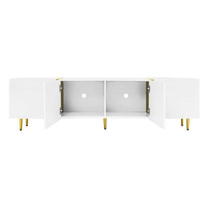 Modern TV Stand, 4 Doors, Soft-Close Hinges, 67" L x 13.5" W x 18" H, White TV Stands at Gallery Canada