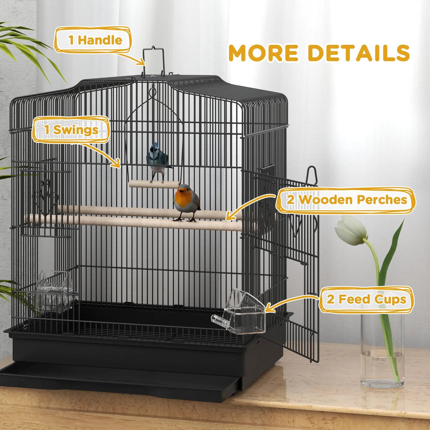23" Bird Cage, Finches Canaries, Parrot Cage, 2 Feeders, Black Bird Cages at Gallery Canada
