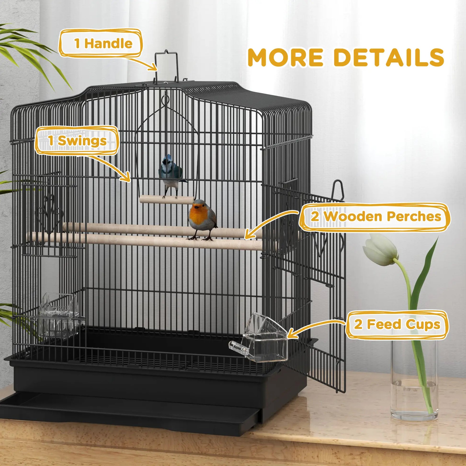 23" Bird Cage, Finches Canaries, Parrot Cage, 2 Feeders, Black Bird Cages at Gallery Canada