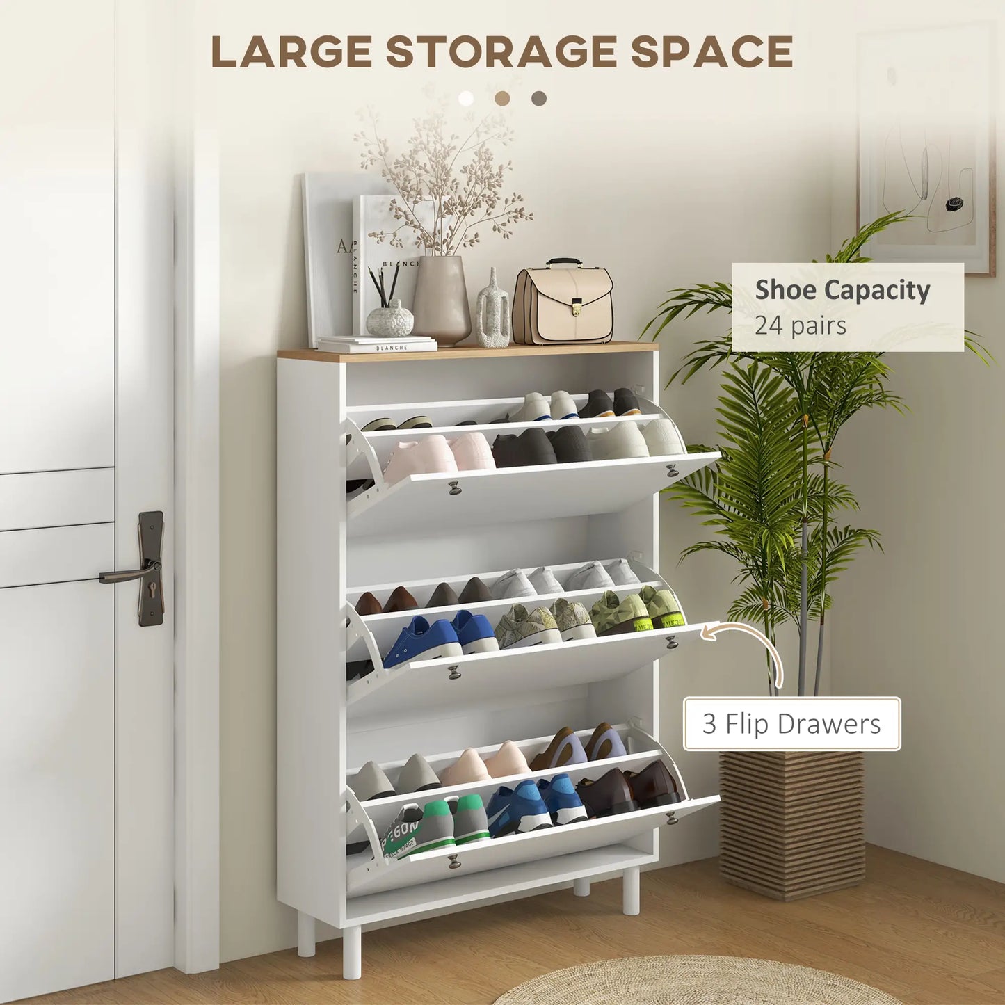 Shoe Storage, 3 Flip Drawers, Adjustable Shelves, 24 Pairs, White Shoe Storage Cabinets & Racks at Gallery Canada