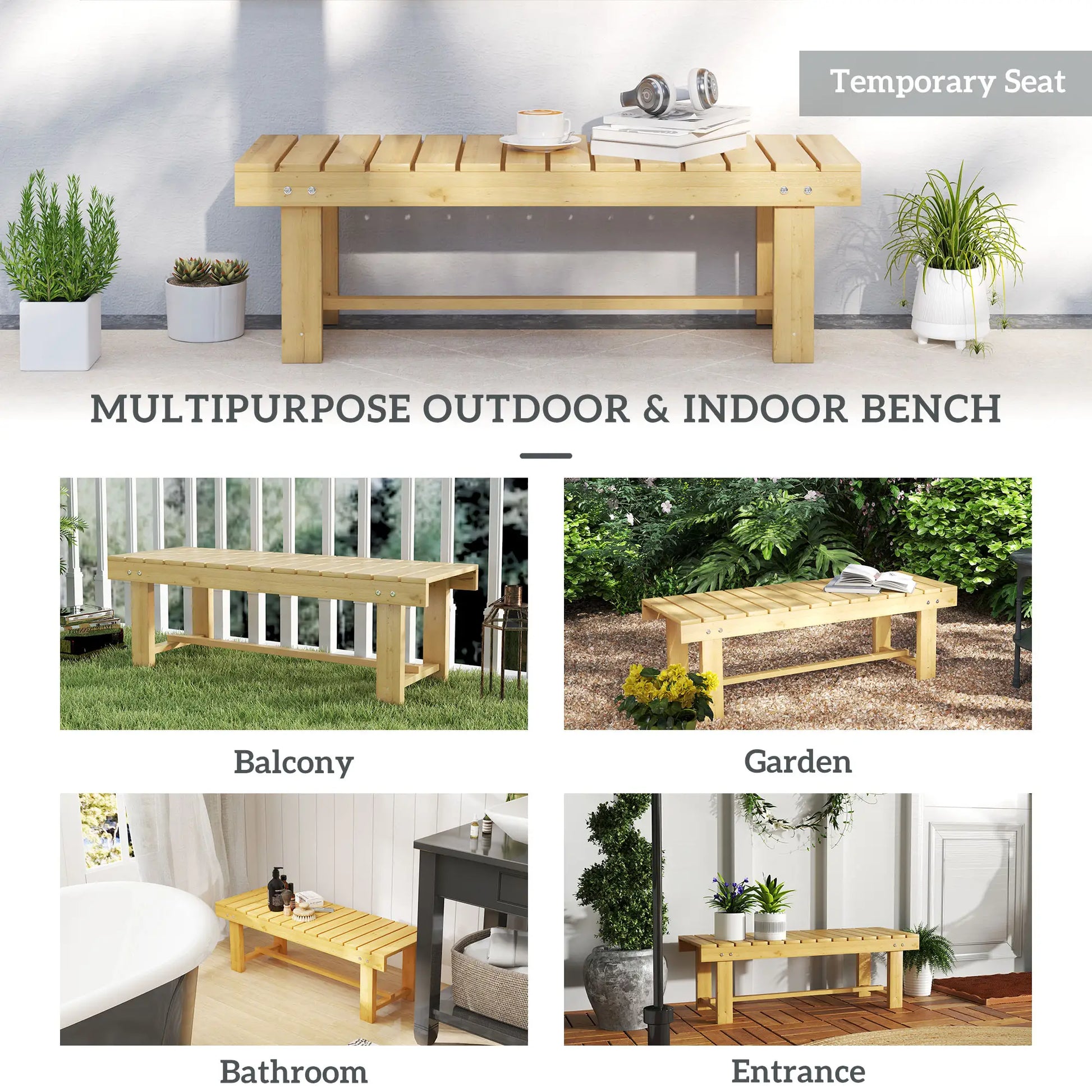 43.25" Outdoor Wood Garden Bench, Backless Patio Loveseat, Natural Outdoor Benches at Gallery Canada