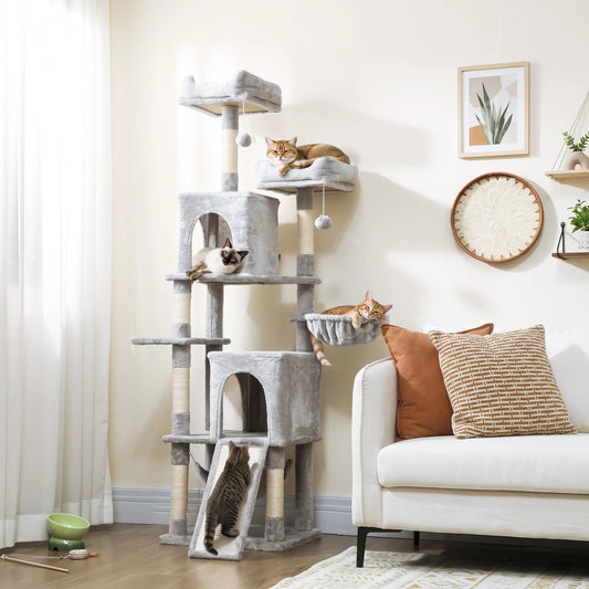 Cat Tree, 70 Inch Multi-Level Tower with Condos, Beds, Hammock, Light Grey Cat Towers Light Grey, Beige at Gallery Canada
