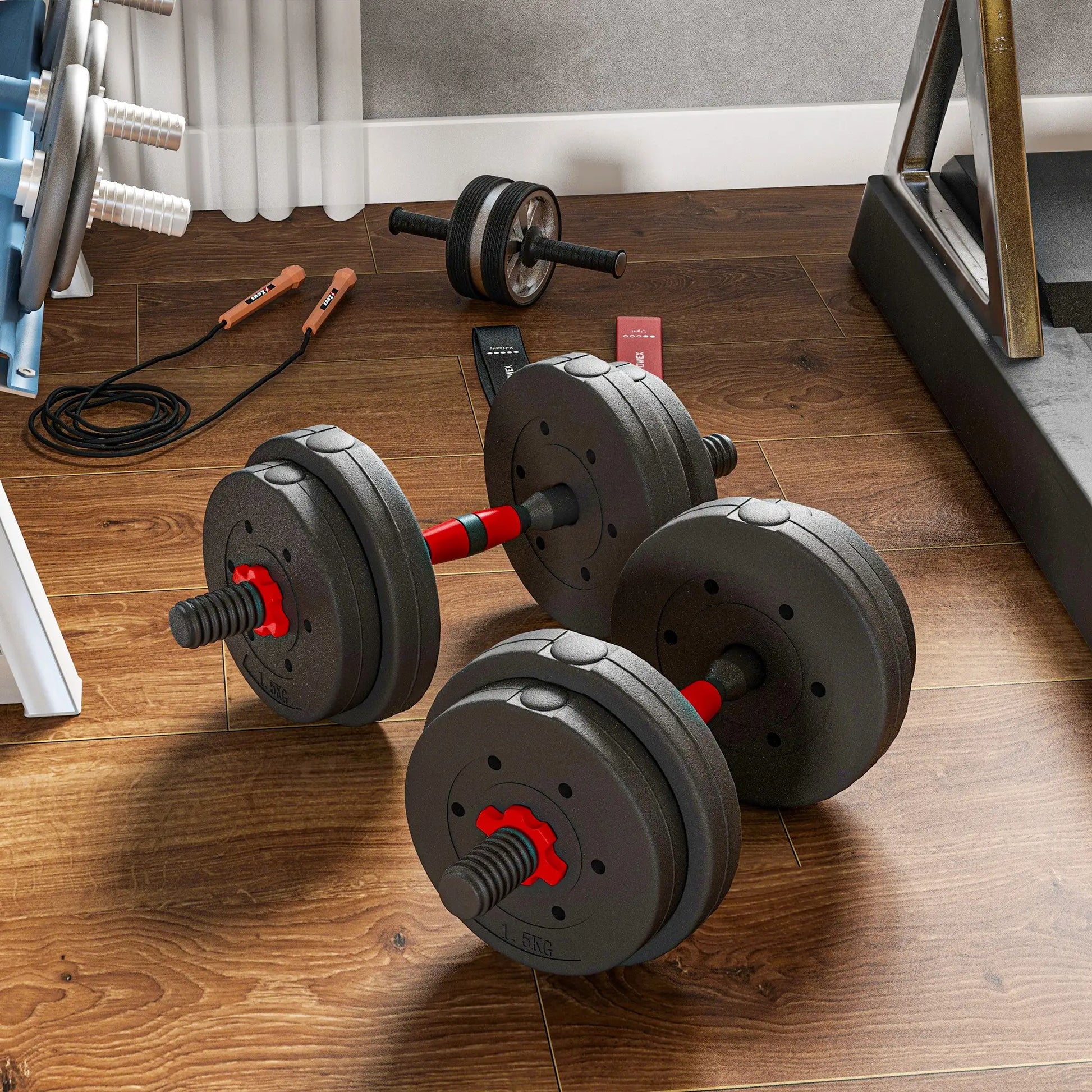 33lbs Adjustable Dumbbell Set, Hand Weights for Fitness, Black and Red Dumbbells & Barbells at Gallery Canada