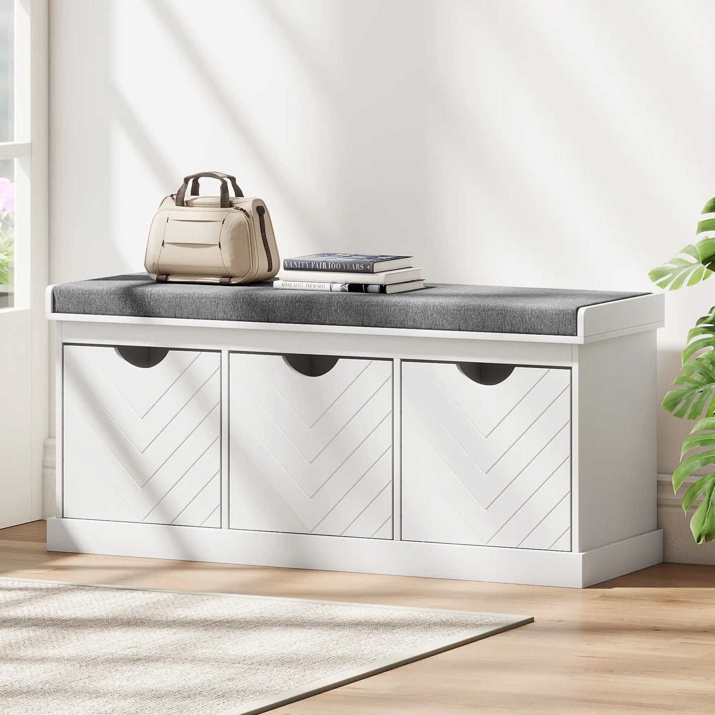 Shoe Storage Bench, 3 Drawers, Padded Seat, White Shoe Storage Cabinets & Racks at Gallery Canada