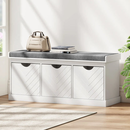 Shoe Storage Bench, 3 Drawers, Padded Seat, White Shoe Storage Cabinets & Racks at Gallery Canada