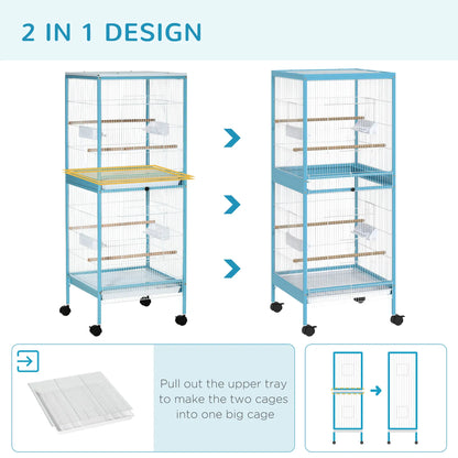 55.1" 2 In 1 Bird Cage Aviary, Wheels, Slide-out Trays, Light Blue Bird Cages at Gallery Canada