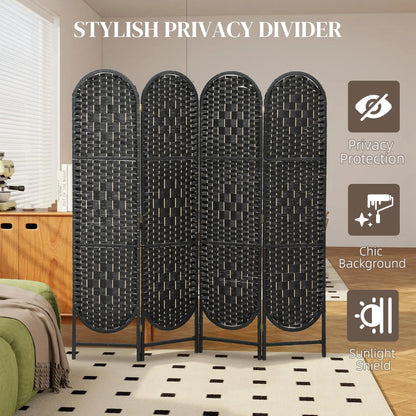 Bohemian Privacy Screen, 4 Panel Folding Room Divider, Arched Top, Black Room Dividers at Gallery Canada