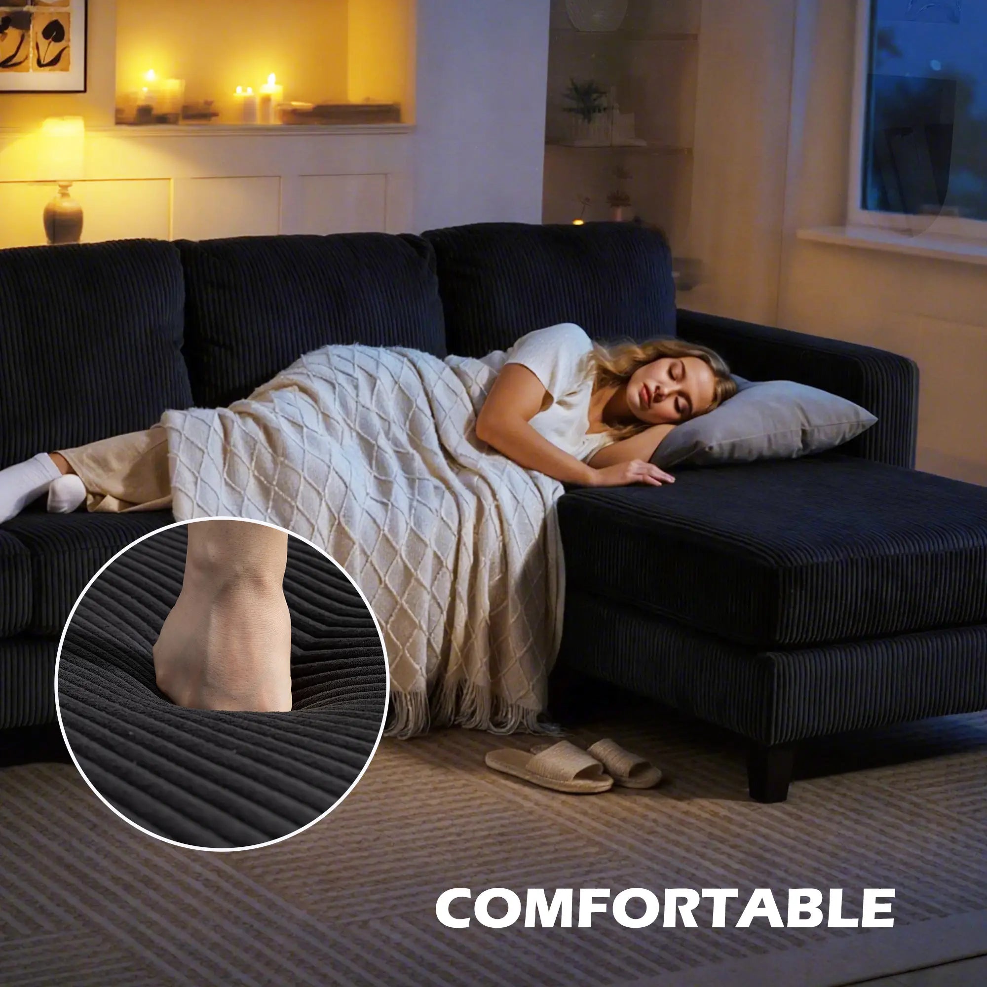 L Shaped Couch with Chaise Lounge, Spring Cushion, Charcoal Grey 3-Seater Sofas at Gallery Canada