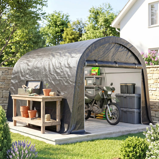 10' x 10' Outdoor Storage Tent, Heavy Duty Waterproof Shed for Bike, Motorcycle, Garden Tools Sheds Grey at Gallery Canada