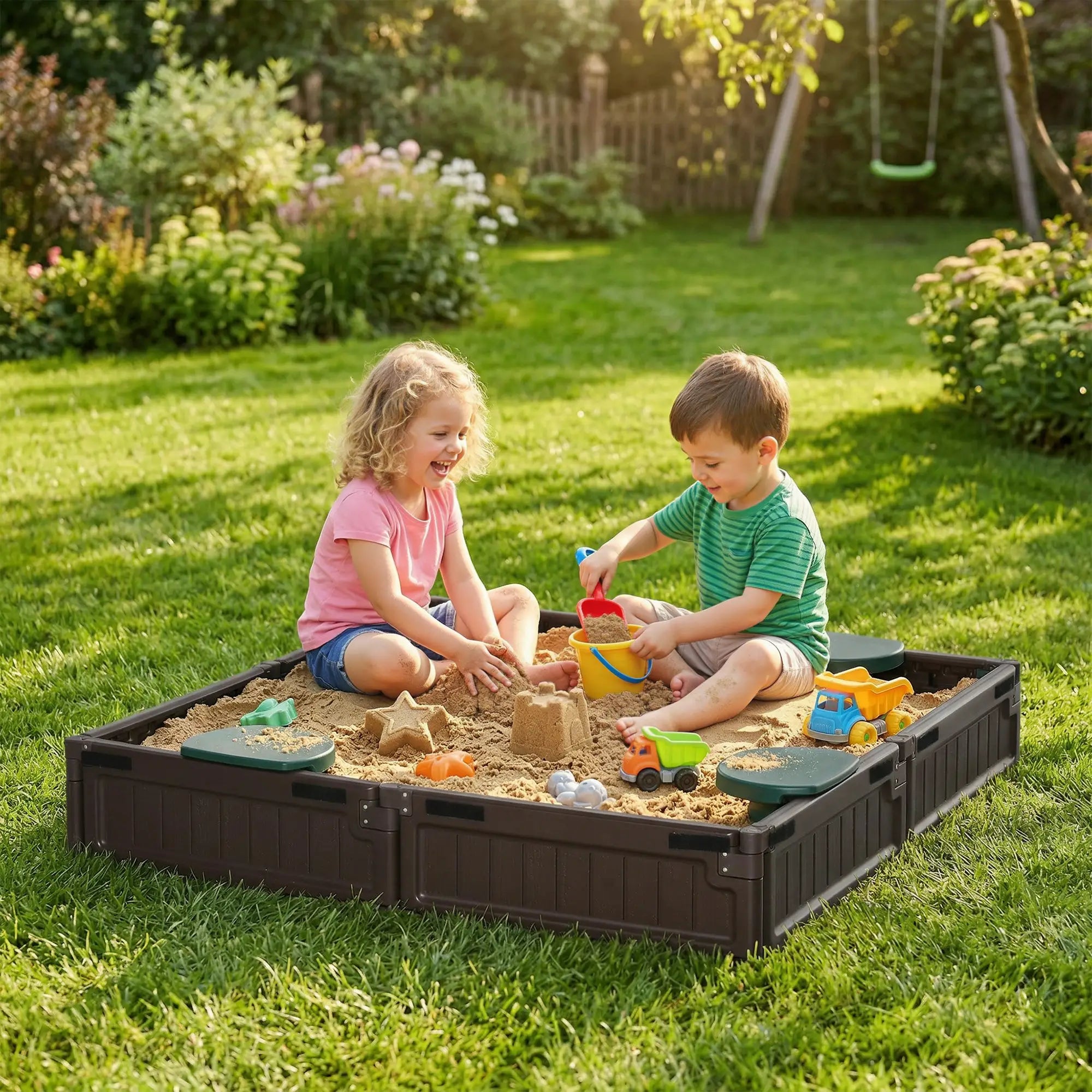 Kids Outdoor Sandbox with Canopy, Bottom Fabric Liner, Brown Sandboxes & Accessories at Gallery Canada