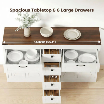 55" Sideboard Buffet Cabinet, Farmhouse Kitchen With Barn Doors, White Bar Cabinets at Gallery Canada