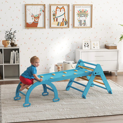 7-in-1 Pikler Triangle Set, Foldable Wooden Climbing Toys, Blue Kids Gym & Playmats at Gallery Canada