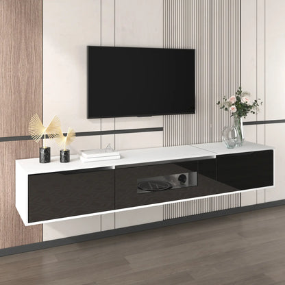 TV Stand With LED Lighting, 71" L x 12" W x 12" H, Black+White TV Stands at Gallery Canada