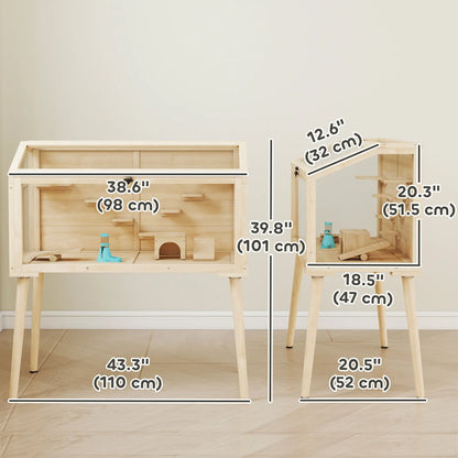 Wooden Hamster Cage With Openable Top, Seesaws, Platforms, 43.3"x20.5"x39.8" Hamster Cages at Gallery Canada